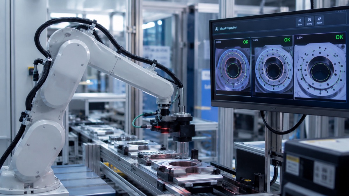 Robotic visual inspection station on a production line