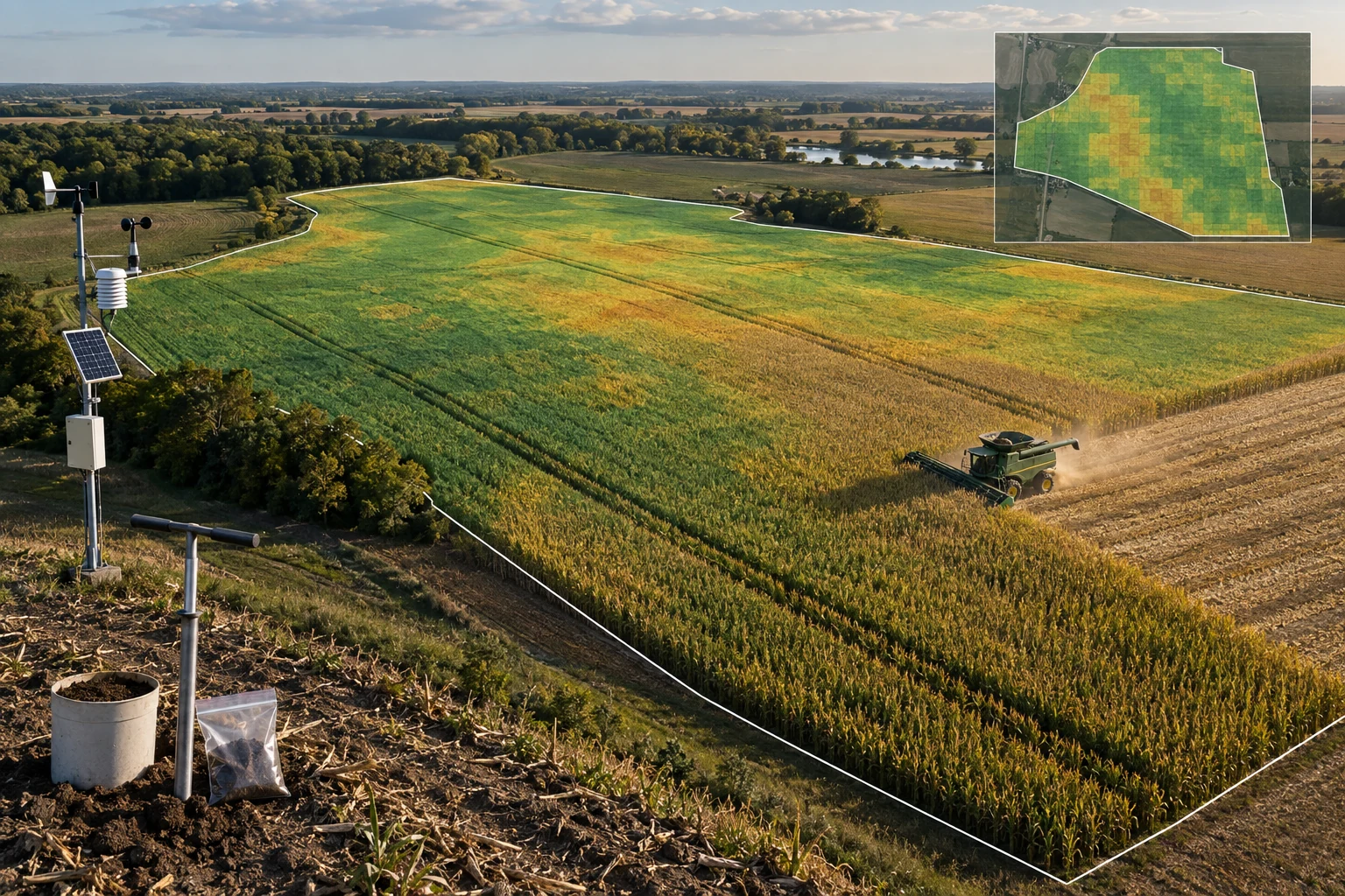 Crop fields connected to weather, soil and imagery observations.