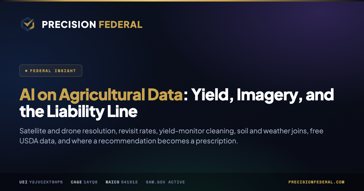 AI on Agricultural Data: Yield, Imagery, and the Liability Line