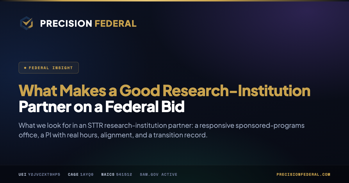 What Makes a Good Research-Institution Partner on a Federal Bid